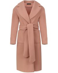 Conquista - Long Colour Faux Mouflon Coat With Belt - Lyst