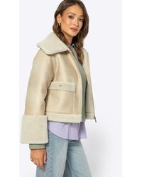 Wittchen - Kort Damesjack Met Imitatiebont, Lichtbeige, Eco-Leer - Lyst