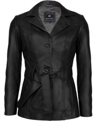 Felix Hardy - Lederjacke Lederjacke Mit Gürtel Und Knöpfen - Lyst