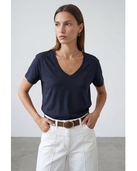Dilvin - Cotton Tencel V-Neck Short-Sleeve Blouse - Lyst