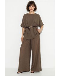 Bianco Lucci - Viscose-Linen Blouse And Wide-Leg Trousers Set - Lyst