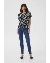 Kaffe - Blouse Met Korte Mouwen Relaxed Fit Marine Flower Floral - Lyst