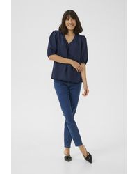 Kaffe - Blouse Met Korte Mouwen Regular Fit Midnight Marine Cc Dark - Lyst