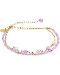 Luxenter - 925 Sterling Zilveren Armband Met Roze Kristal Afgewerkt In 18k Geel Goud - Lyst