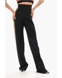 Balmain - Wollen Broek Met Hoge Taille En Met Juwelen Versierde Zijbanden In Zwart - Lyst