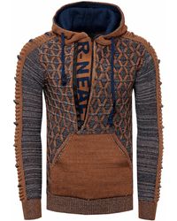 Rusty Neal - 1/2 Zip Kontrast Grobstrick Kapuzen-Pullover - Lyst