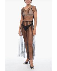 Maison Margiela - Mm1 Tule Midi-jurk Met Geplooid Design In Zwart - Lyst