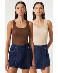 Happiness İstanbul - Fitted U Collar Knitted 2- Pack Tank Top - Lyst