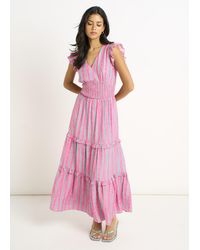 Gini London - Summer Stripe Shirred Waist Maxi Dress - Lyst