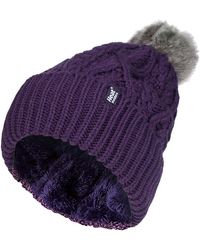 Heat Holders - Ladies Ribbed Cuffed Pom Pom Bobble Beanie Hat With Fleece Lining - Lyst