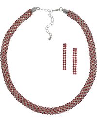 Steuer - Modeschmuck Set Kette Ohrringe Metall 40+6,0Cm Glanz Glasstein Rot - Lyst