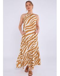 Gini London - Zebra Print Halter Neck Maxi Dress - Lyst