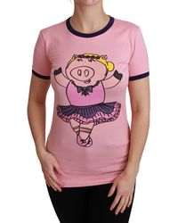 Dolce & Gabbana - Roze Jaar Van De Varken Top Katoenen T-Shirt - Lyst