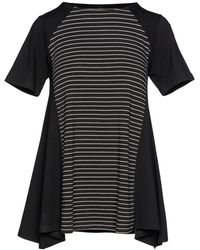 Conquista - Zwarte Top Met Korte Mouwen En Streepdetail - Lyst