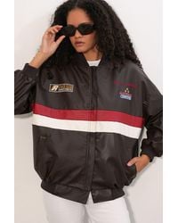 Bigdart - Fitted Crop Faux Leather Bomber Jacket With Bow - Lyst