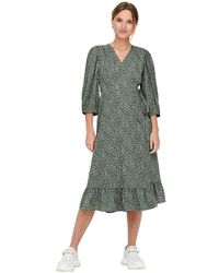 ONLY - Damesjurk Olivia Met Abstracte Print, V-Hals, Pofmouwen En Overslag (Balsem) - Lyst