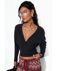 Busem - V-Neck Crop Knit Wrap Top - Lyst