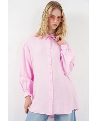 Bigdart - Oversized Textured Long Blouse With Shirt Collar - Lyst