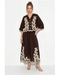 Bianco Lucci - Oversized V-Neck Embroidered 3/4 Sleeve Shirt And Wide Leg Pants Set - Lyst