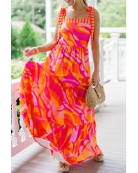 Azura Exchange - Gelaagde Maxi Jurk Met Abstracte Print - Lyst