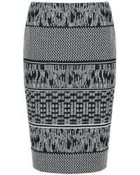 Conquista - Elastische Gabardine-kokerrok Tot Onder De Knie Met Luipaardprint - Lyst