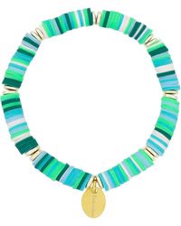 Fashionbox - Armband Messing Vinylplättchen Multi Aqua Flexibel - Lyst