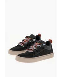Marcelo Burlon - Lage Sneakers Van Leer En Stof Van Ticinella Met Maxi-strepen In Blauw En Zwart - Lyst
