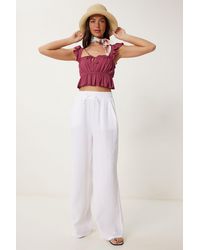 Happiness İstanbul - Wide Leg Drawstring Waist Pants With Binding Detail - Lyst