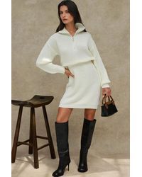 Hiccup - Waist Sitting Ribbed Mini Knit Dress With Zipper Collar - Lyst