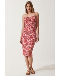 Happiness İstanbul - Floral Ribbed Bodycon Midi Dress With Slit - Lyst