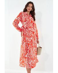 Msn-Collection - Abstract Print Midi Wrap Dress - Lyst
