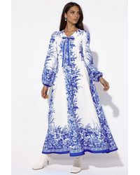 Msn-Collection - Printed V-Neck Maxi Dress With Tie Detail - Lyst