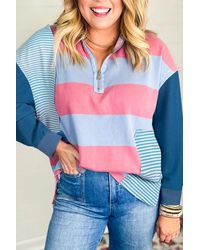 Azura Exchange - Gestreepte Relaxed Fit Zip-up Top - Lyst