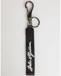 Dolce & Gabbana - Witte Polyester Dg Logo Zilveren Mannen Sleutelhanger Sleutelpunt - Lyst