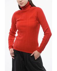 Woolrich - Geribbelde Kasjmiermix Trui Met Coltrui In Rood - Lyst