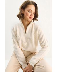 Bianco Lucci - Embroidery Detailed Zipped Collar Knit Sweater - Lyst