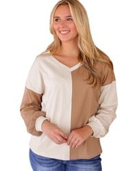 Azura Exchange - Tweekleurige Geribbelde Gebreide Lange Mouw Top - Lyst