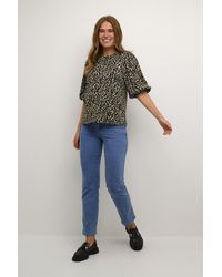 Kaffe - T-shirt Met Lange Mouwen Regular Fit Black/off White Abstract Print - Lyst