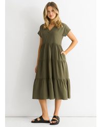 Gini London - V Neck Pocket Smock Midi Dress - Lyst