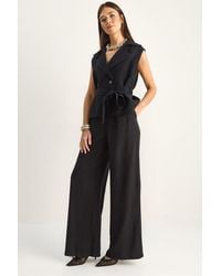 Bianco Lucci - High Waist Wide Leg Co-Ord Set With Shawl Collar - Lyst