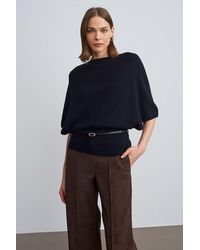 Dilvin - Belted Boat Neck Knit Sweater - Lyst