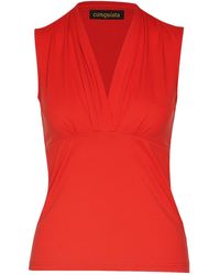 Conquista - Rode Mouwloze Jersey Top Met V-hals – Stretchkatoenmix - Lyst