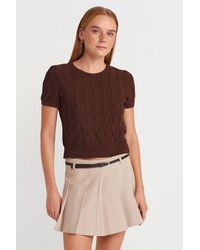 Dilvin - Textured Ribbed Crop Blouse - Lyst