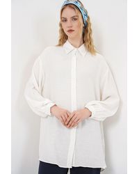 Bigdart - Oversized Textured Long Blouse With Shirt Collar - Lyst