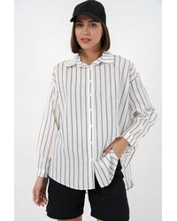 Bigdart - Textured Striped Oversized Shirt With Button Closure - Lyst