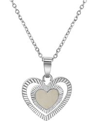 Zeeme - Stainless Steel Anhänger Mit Kette Edelstahl Herzanhänger Strukturiert - Lyst