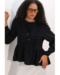 Bigdart - Frilly Woven Blouse With Tie Closure - Lyst