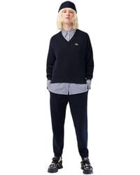 Lacoste - Geribbelde V-Hals Regular Trui Top (Marineblauw) - Lyst