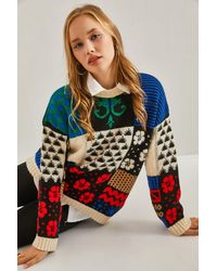 Bianco Lucci - Thick Abstract Ribbed Knit Sweater With Crew Neck - Lyst