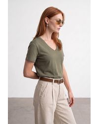 Dilvin - Cotton Tencel V-Neck Short-Sleeve Blouse - Lyst